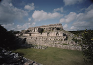 Back of the Palace of the Masks at Kabah - kabah mayan ruins,kabah mayan temple,mayan temple pictures,mayan ruins photos